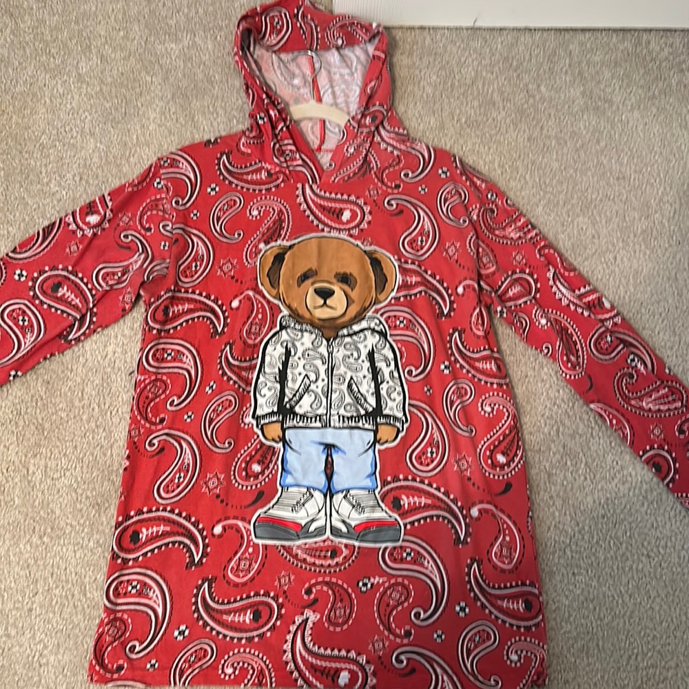 Paisley long sleeve hooded shirt w Bear